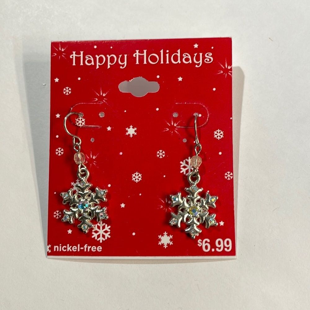 Happy Holidays Snowflake earrings NWT new silver